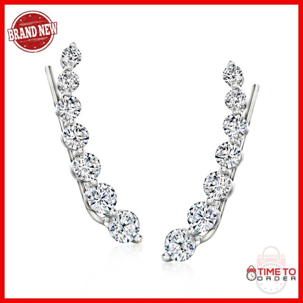 Sterling Silver CZ Ear Crawlers 1.9ct Graduated Earrings Women